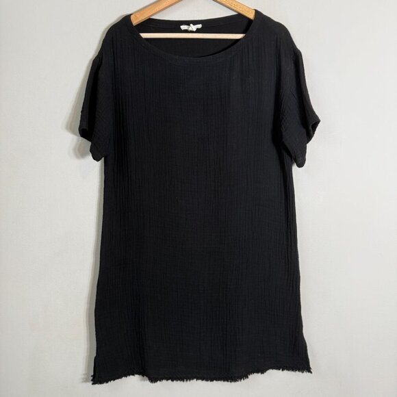 Eileen Fisher Organic Cotton Gauzy Mini Dress Women's XS Black Lagenlook Minimal - Picture 4 of 9